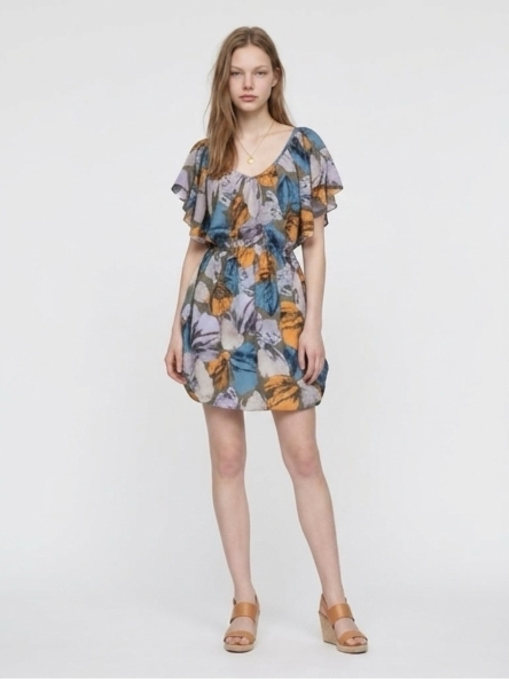 J. Taylor mod flyaway flutter dress watercolor print